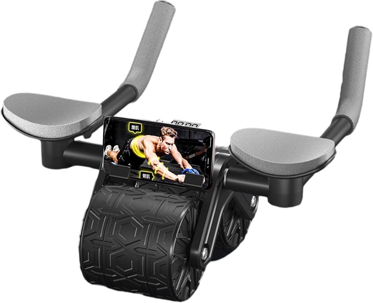 Fitness Wielroller - Buikspierwiel Elleboogsteun - Buikspieren Trainen - Automatische Rebound - Compact Ontwerp - Zwart
