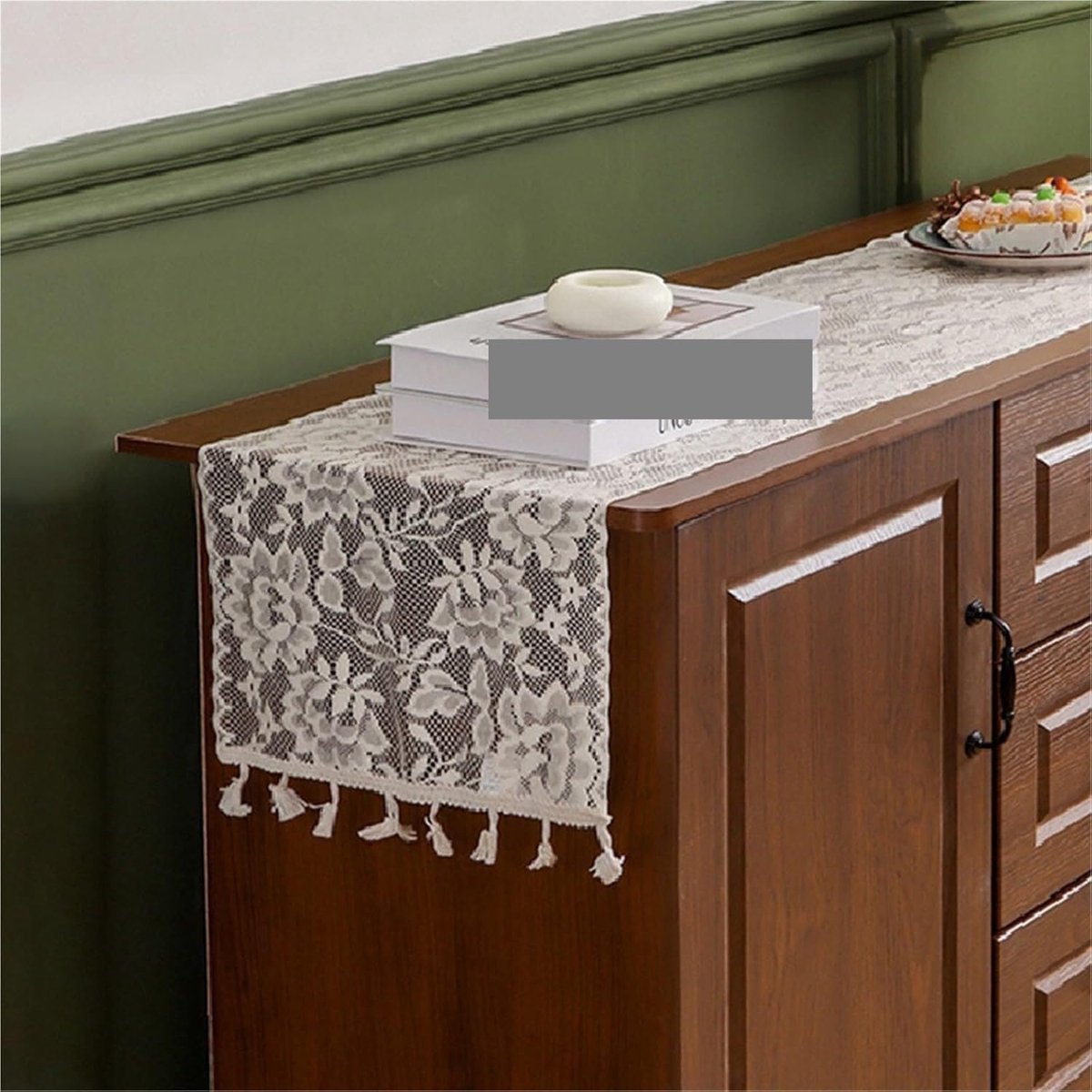 Gehaakte dressoirdoek - Kanten tafelloper - Tafel decoreren - Bloemendecoratie - 30x90cm - Wit