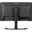 Achterkant van een zwarte monitor met standaard.