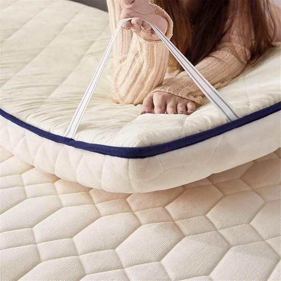 Opvouwbare Futonmatras - Japanse Slaapmat - Comfortabel Slapen - Pluche Zachte Stof - Tot 200x220cm - Wit — afbeelding 5