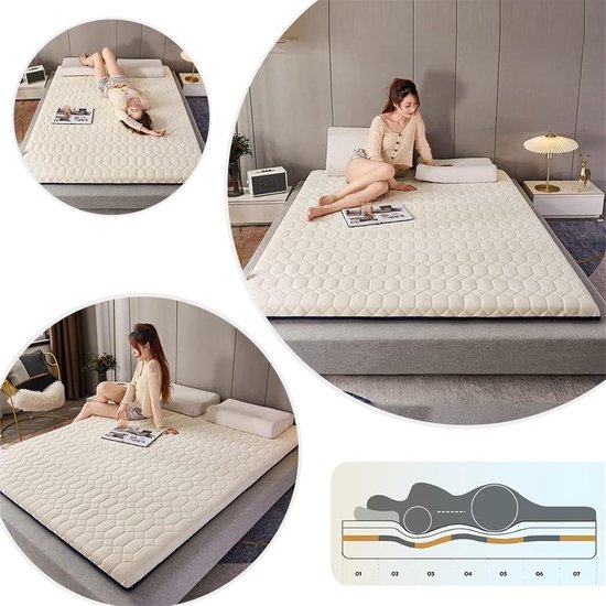 Opvouwbare Futonmatras - Japanse Slaapmat - Comfortabel Slapen - Pluche Zachte Stof - Tot 200x220cm - Wit — afbeelding 2