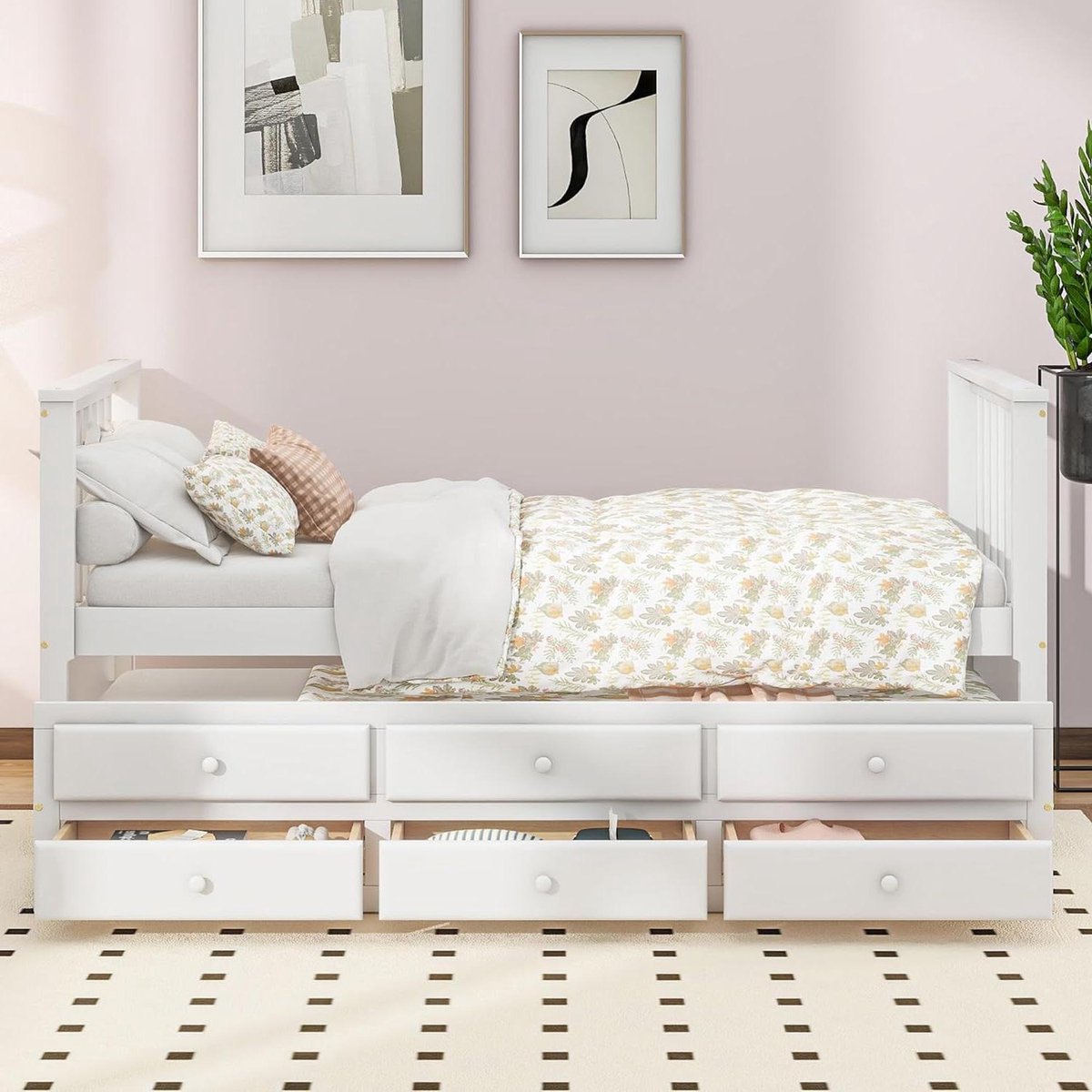 Stapelbed Kinderen - Eenpersoonsbed - Ruimte Besparen - Met Uitschuifbed - 90x200 cm - Wit