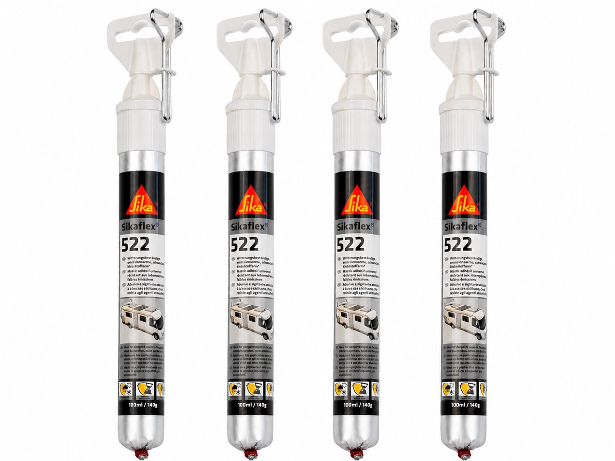Sika Sikaflex 522 Lijmkit & Afdichtingskit 300 ml Wit - Set van 4 Kokers - STP Polymeer Kit voor Camper Caravan Boot en Auto - UV-Bestendig Waterdicht - Voor Hout Glas Metaal Kunststof