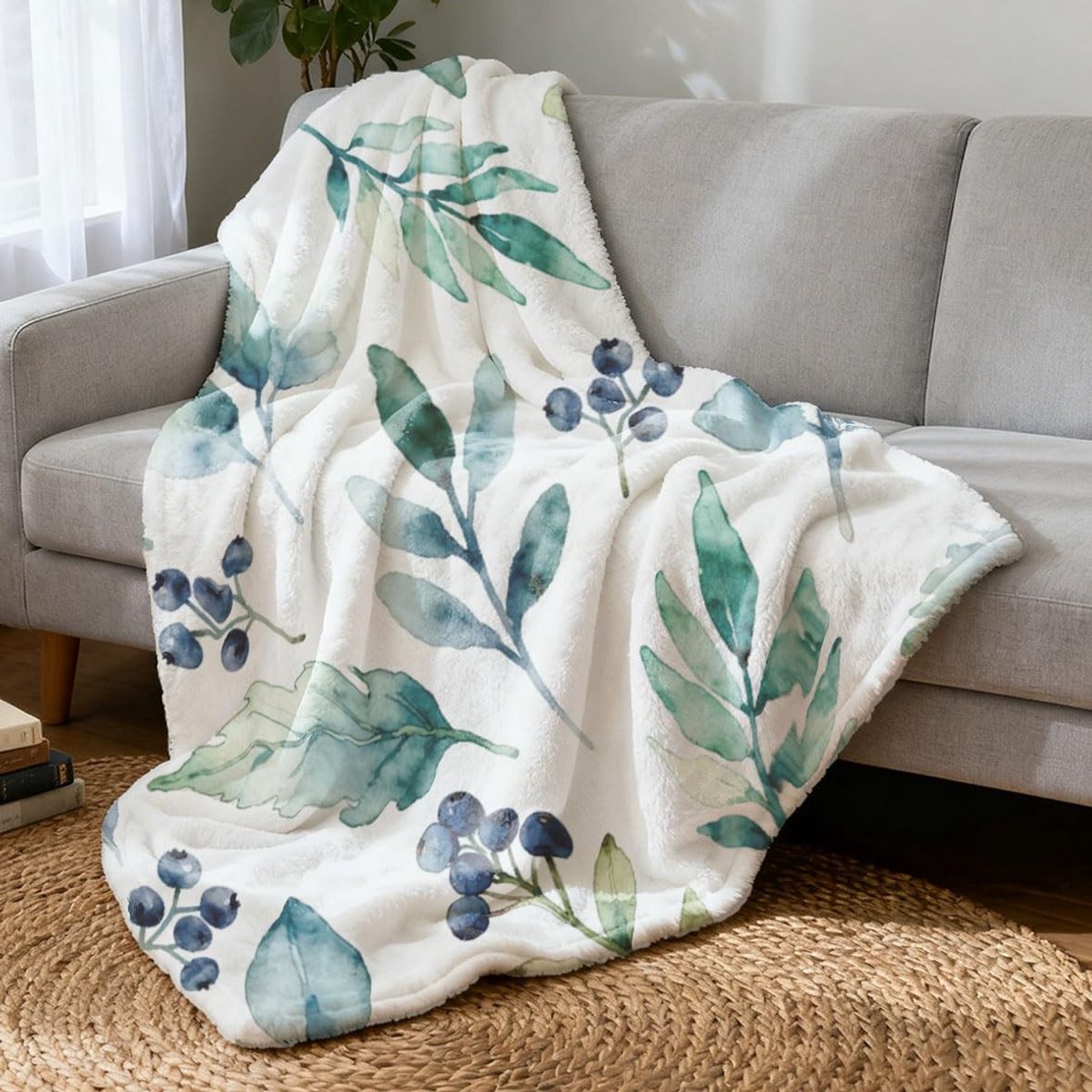 Dailygoods - Pluizige Deken met Bladeren en Vruchten voor Comfort en Warmte