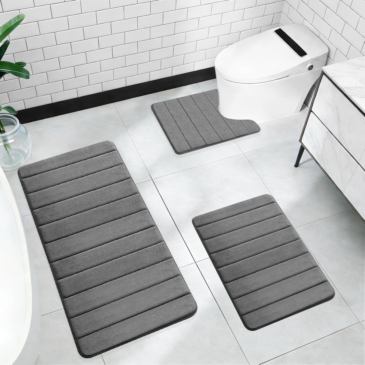 Dailygoods - Set van 3 Antislip Badmatten van Traagschuim
