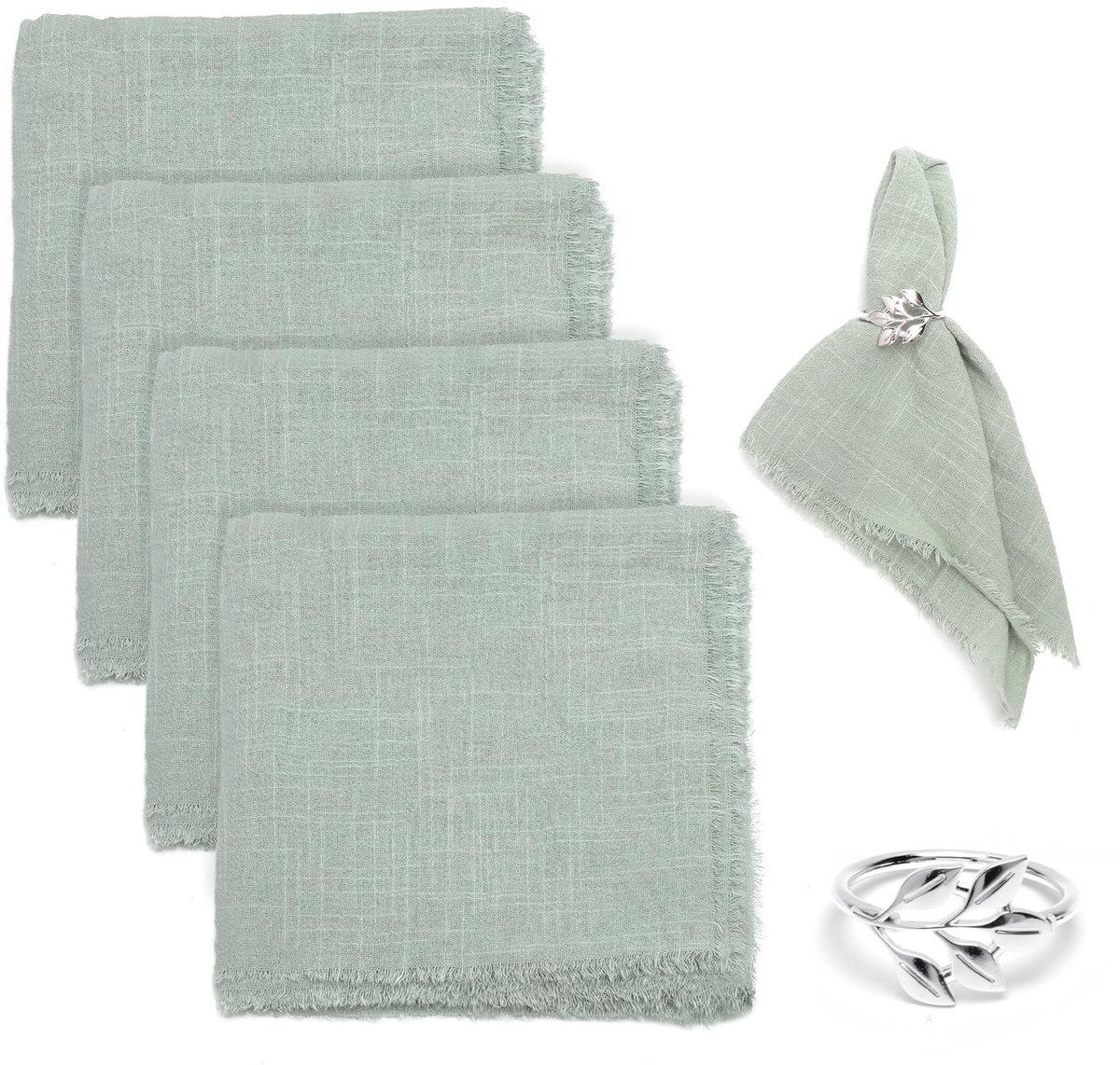 Dailygoods - Set van 4 Wasbare Katoenen Servetten met Franjes