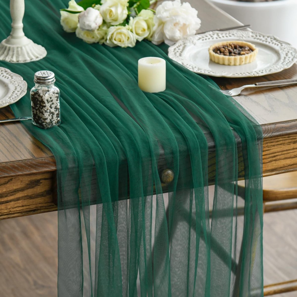 Dailygoods - Tafelloper van Gaas, Bosgroen, 150 x 300 cm