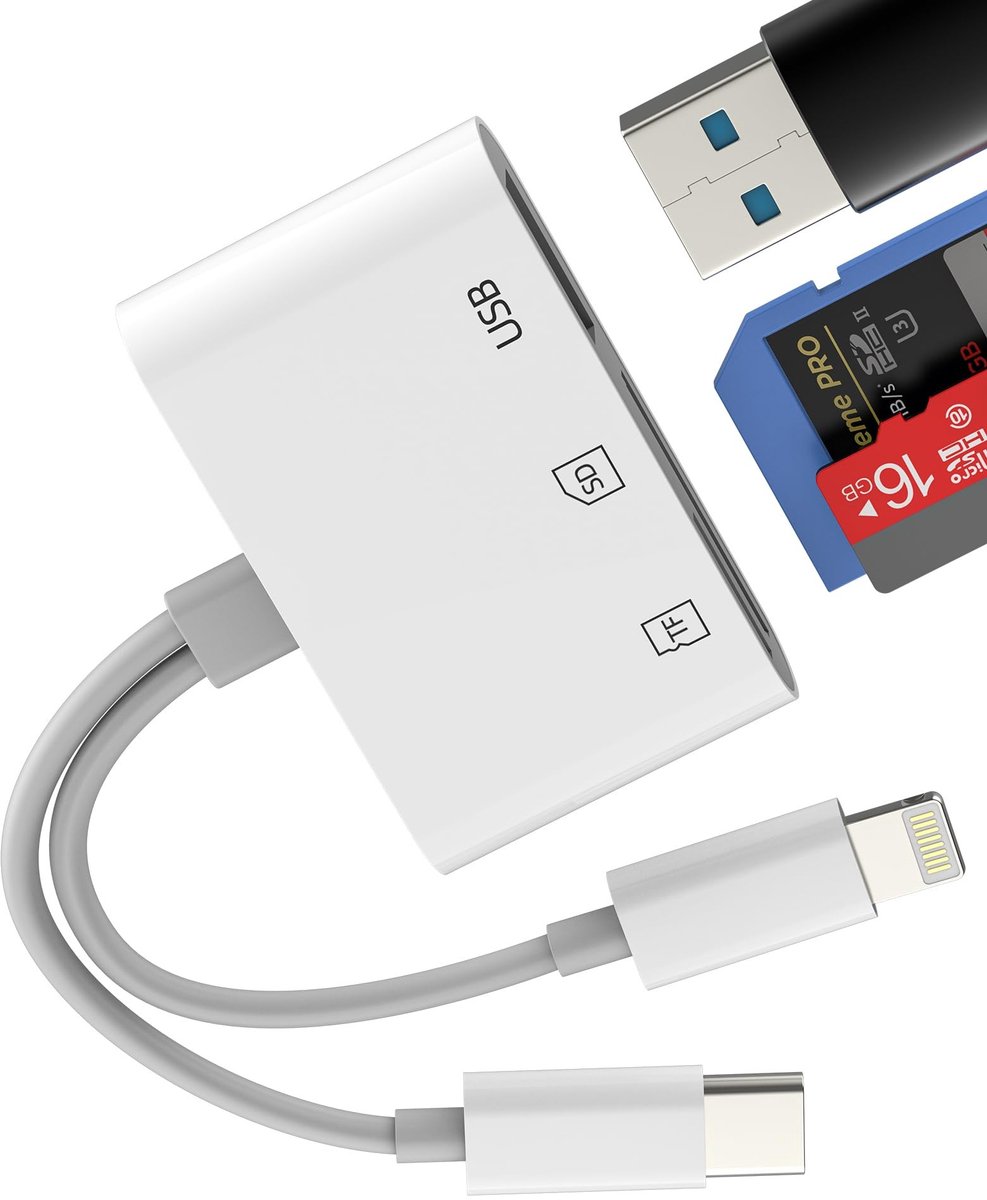 Dailygoods - USB-C en Lightning Kaartlezer met 3-in-2 Functionaliteit