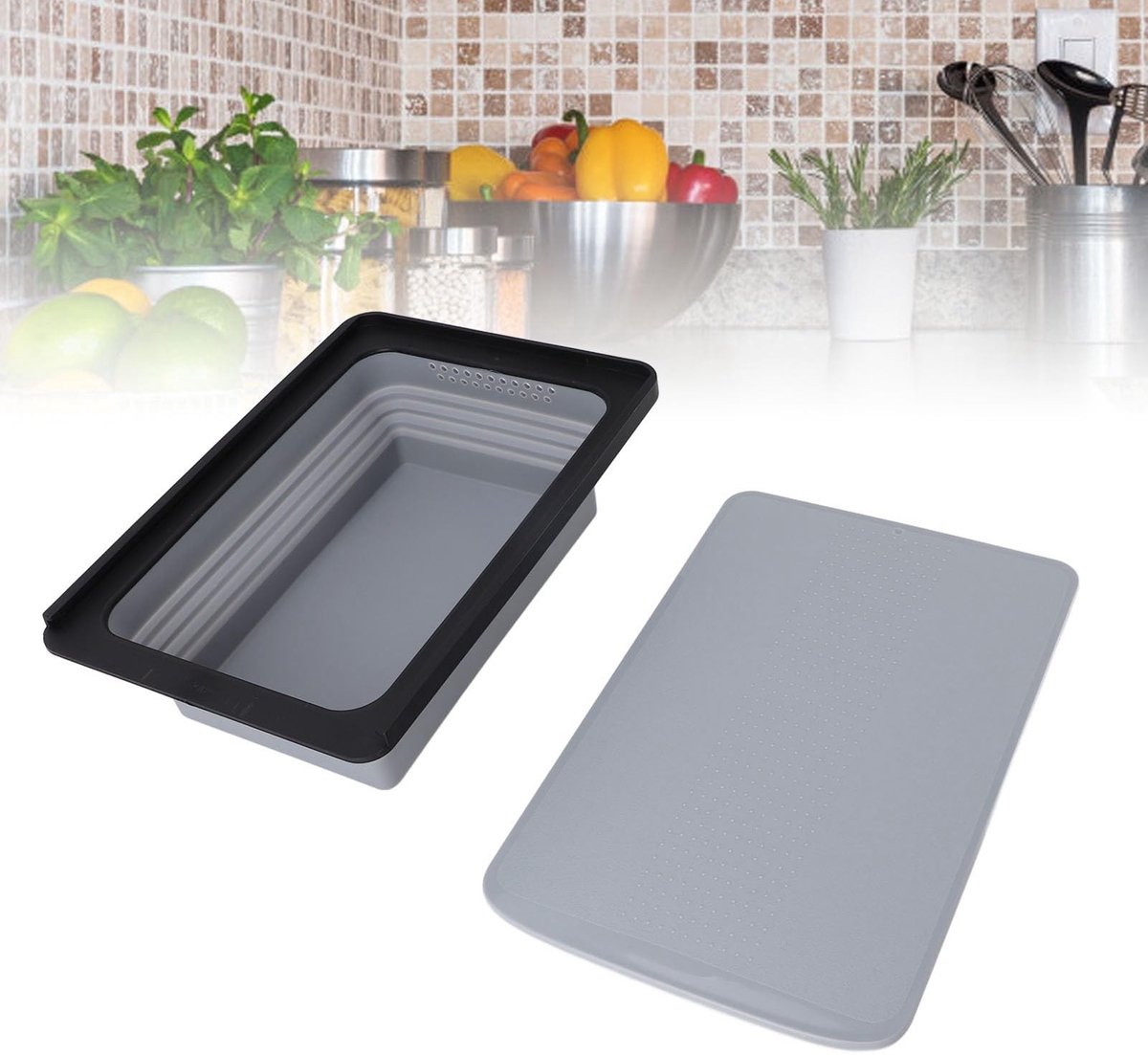 Dailygoods - Opvouwbare Campinggootsteen met Snijplank en Vergiet
