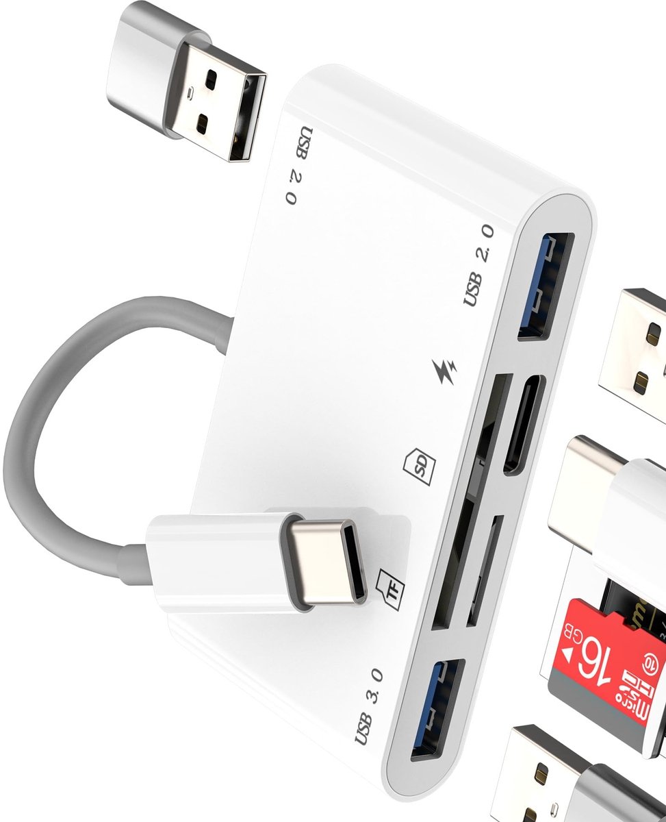 Dailygoods - 6-in-1 USB-C Adapter voor Geheugenapparaten en Snelladen
