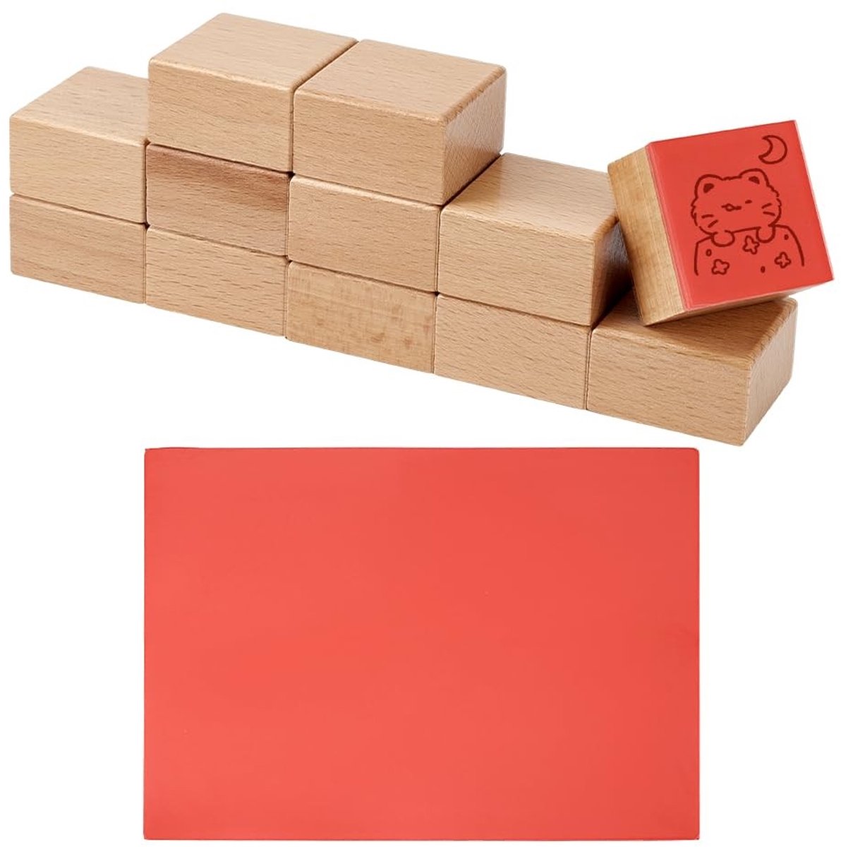 Dailygoods - 12 Stuks Lege Houten Stempelhouders met Rubberen Stempelplaat