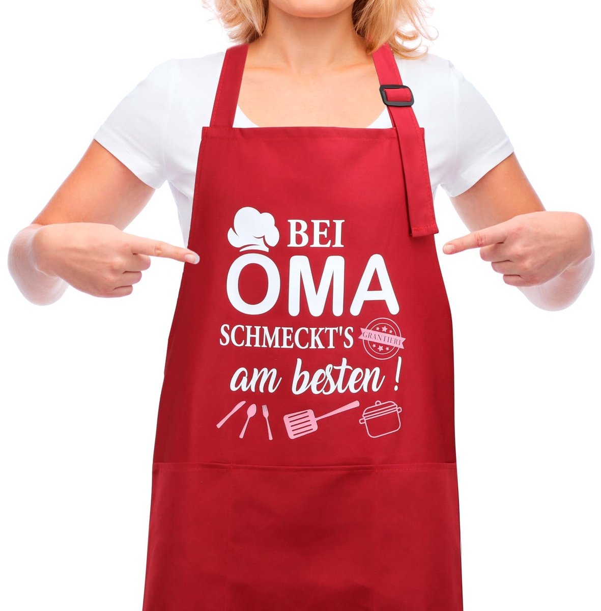 Dailygoods - Schort voor Oma, Verstelbaar met Zak voor Keukengebruik