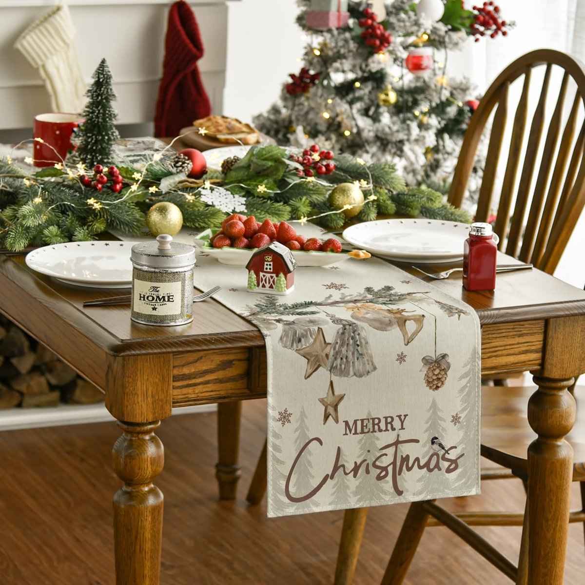 Dailygoods - Kerst Tafelloper met Bomen en Herten voor Feestdagen