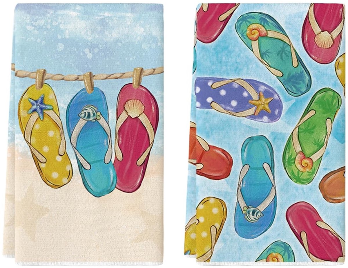 Dailygoods - Set van 2 Zee Strand Flip-Flops Theedoeken