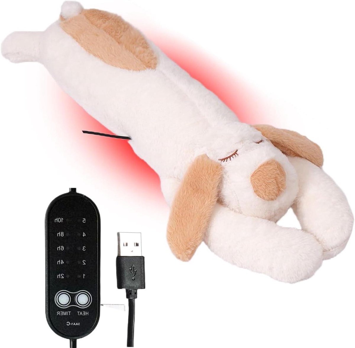 Verwarmd Pluche Kussen - Zacht Dierenkussen - Ontspanning en Warmte - Instelbare Temperatuur - 60 x 16 cm - Geel