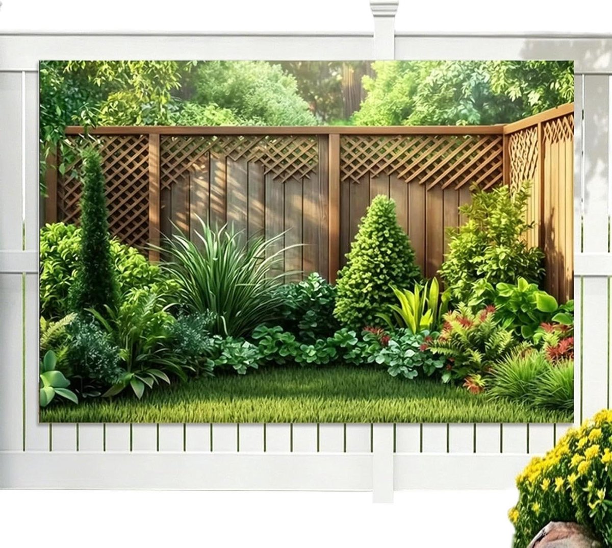 Groen Muurdoek - Tuin Decoratie - Buiten Opfleuren - Levendig Plantenpatroon - 210 x 150 c