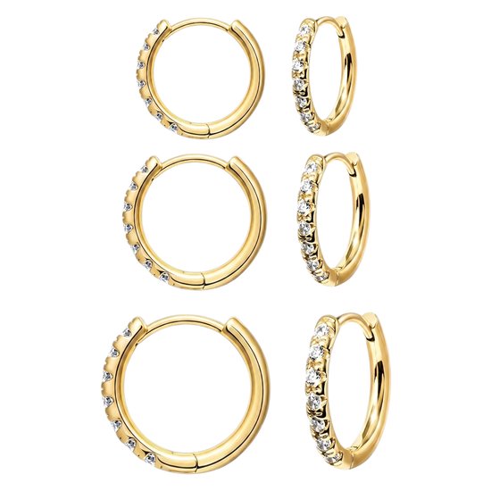 Studio Aurélie - Boucles d'oreilles - Or 18 carats - Set de 4 pièces en acier inoxydable - Boucles d'oreilles dorées - Bijoux pour femmes - Bijoux pour dames