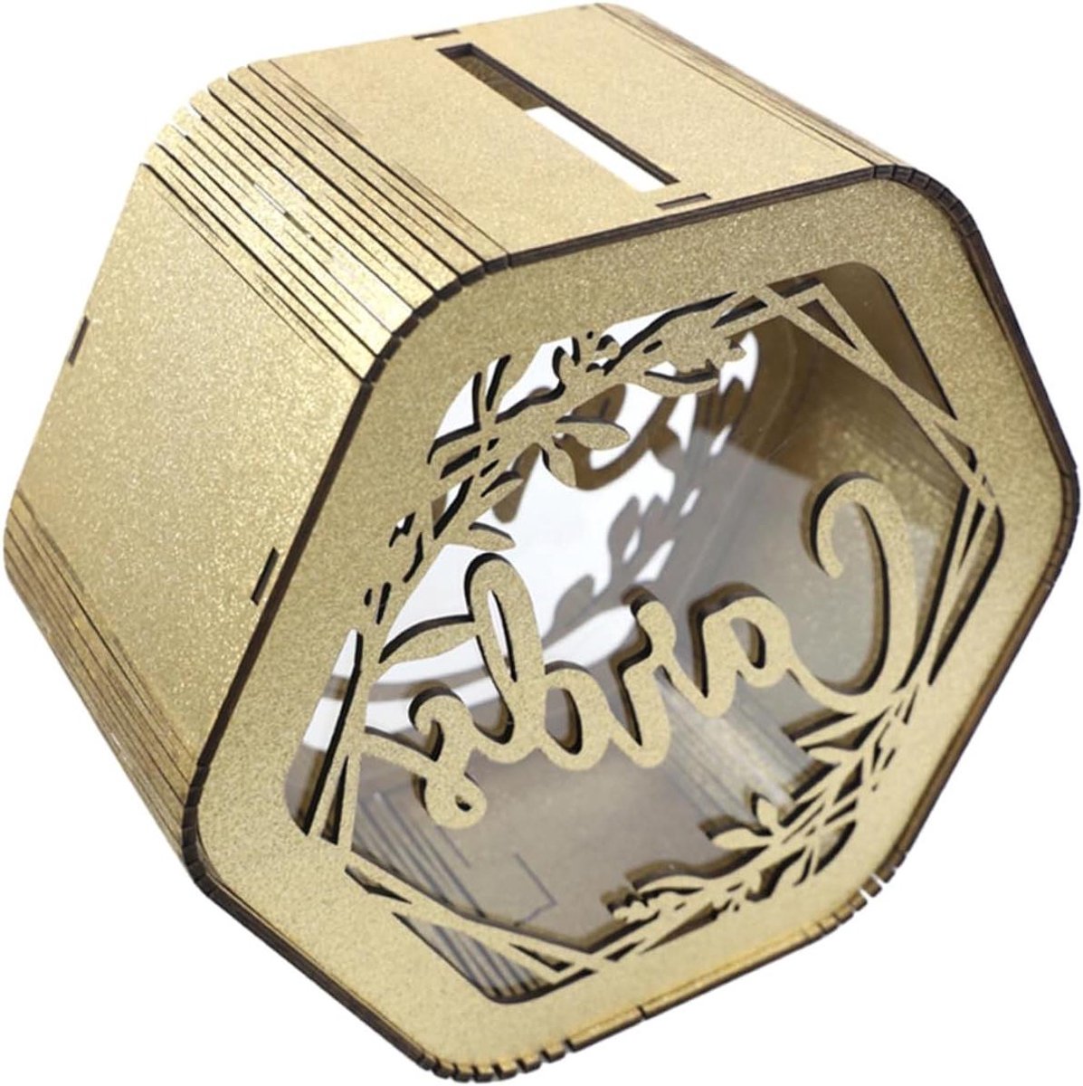 Houten Kaartendoos - Wenskaartenhouder - Bruiloft Ontvangst - Zeshoekige Vorm - 30 x 28.5 cm - Goud