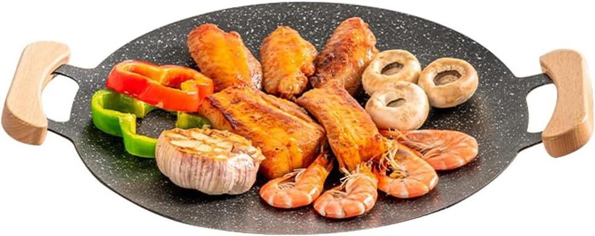 Grillpan Rond - Bakplaat Gietijzer - Binnen en buiten - Antiaanbaklaag - 33 cm - Zwart