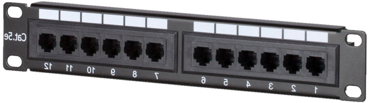 Patchpaneel - Netwerk verdeler - Netwerk structureren - 12 Genummerde Poorten - 10 Inch - Zwart