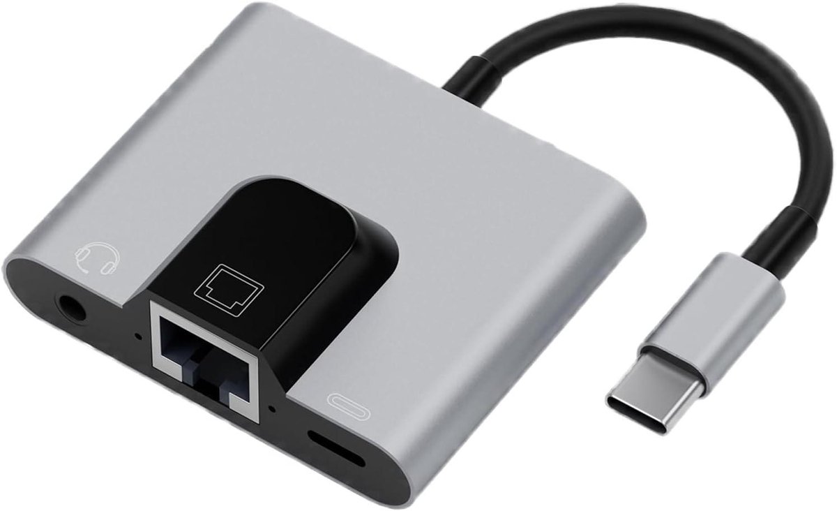 Ethernet Adapter Hub - Netwerk Audio - Stabiel Internet - Ingebouwde Audio Jack - Compact Formaat - Grijs