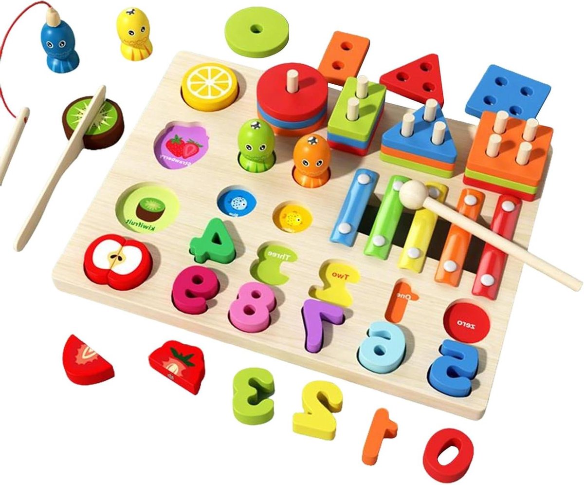 Houten Vormen Leerpuzzels,Telvormen Stapelspel | Educatieve Blokken Sensoriek Spel Voor Jongens Meisjes Kinderen