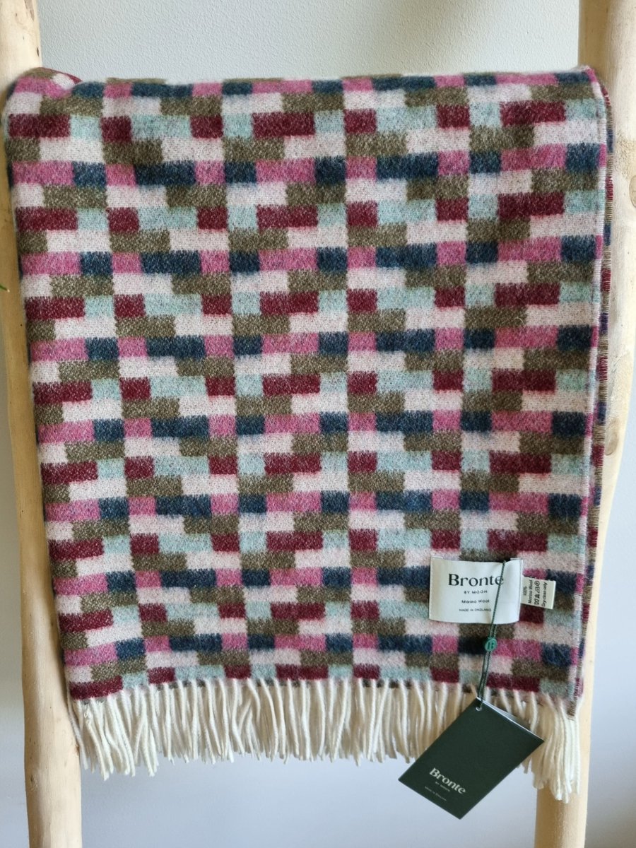 Bronte by Moon Wollen Plaid - BRICKS Pink Khaki (Merino) 140x185cm - Bronte x Plaids.shop Roze, groen