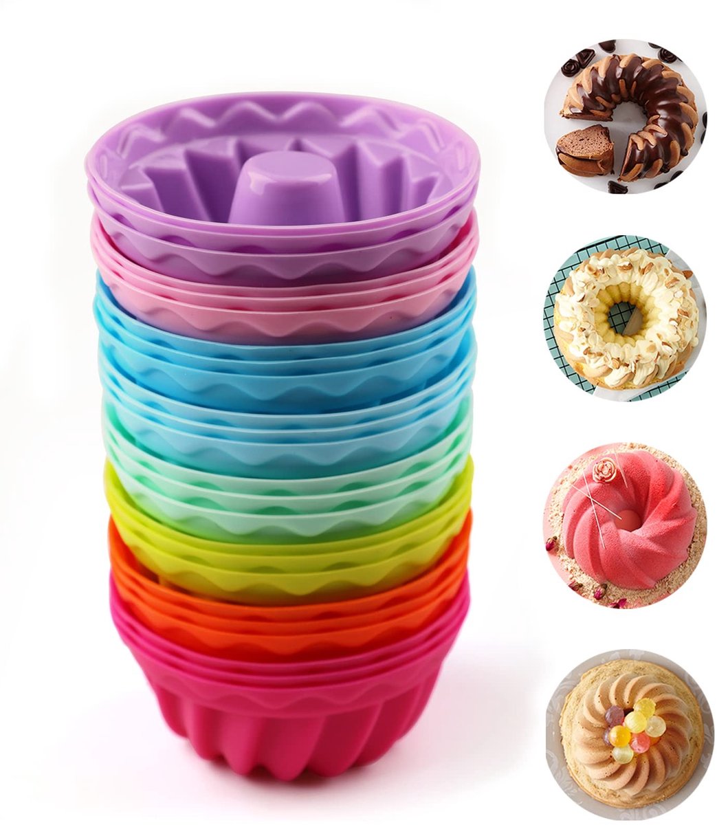 Dailygoods - Dailygoody - Mini tulbandvorm - Siliconen muffinvormpjes - Herbruikbaar - Ø 6,5 cm - Kleurrijke cupcakevormen - Ideaal voor gebak - Set van 24 stuks