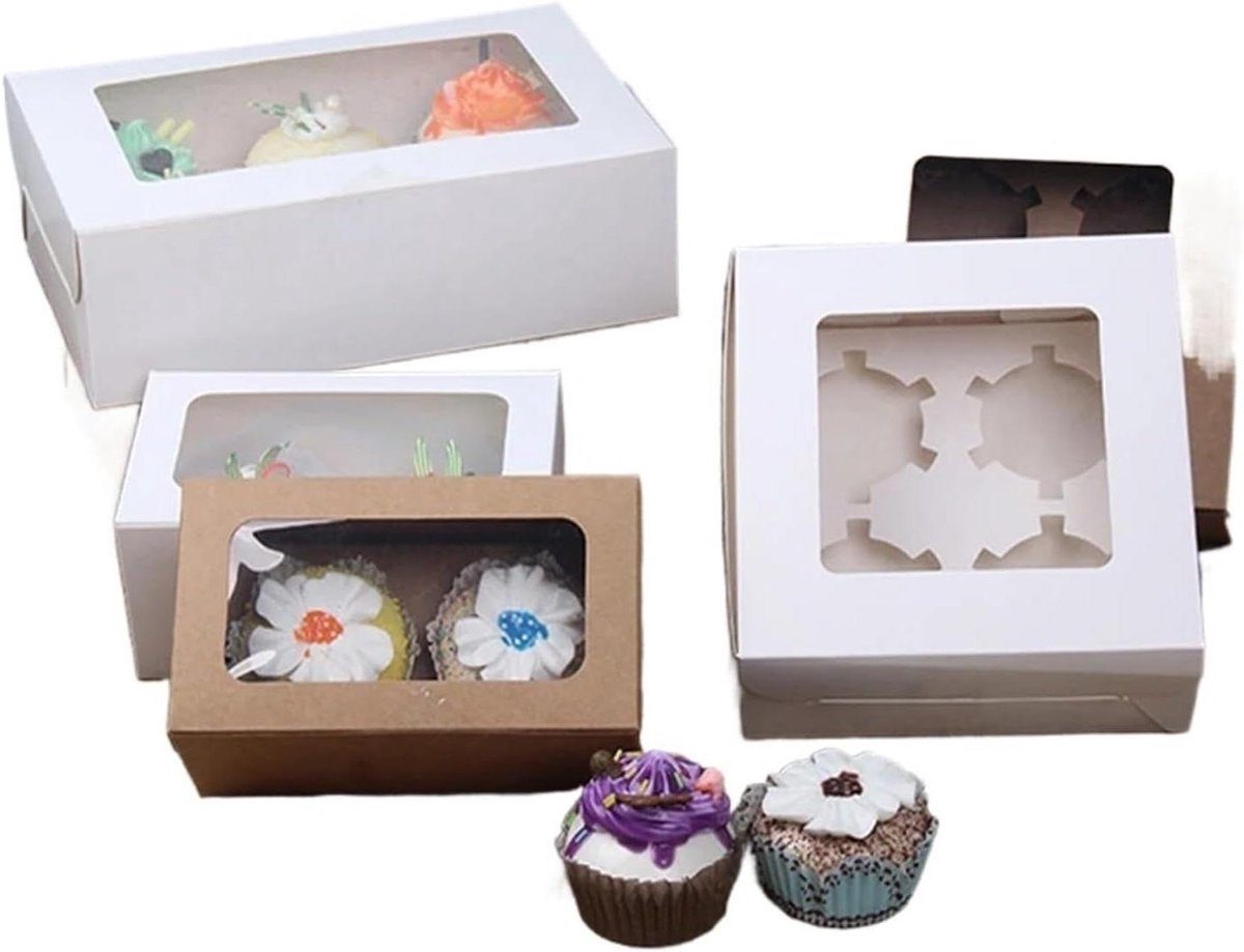 Cupcake Dozen - Taartdozen Verpakking - Bakken Presenteren - Met Houders - 4 Gaten - Bruin