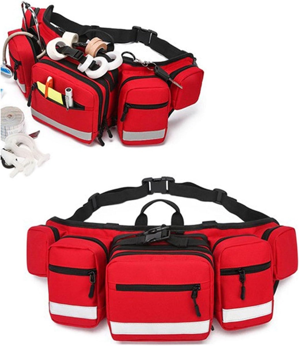 EHBO Tas - Noodhulp Set - Outdoor Activiteiten - Reflecterende Strip - 59x10x19cm - Rood