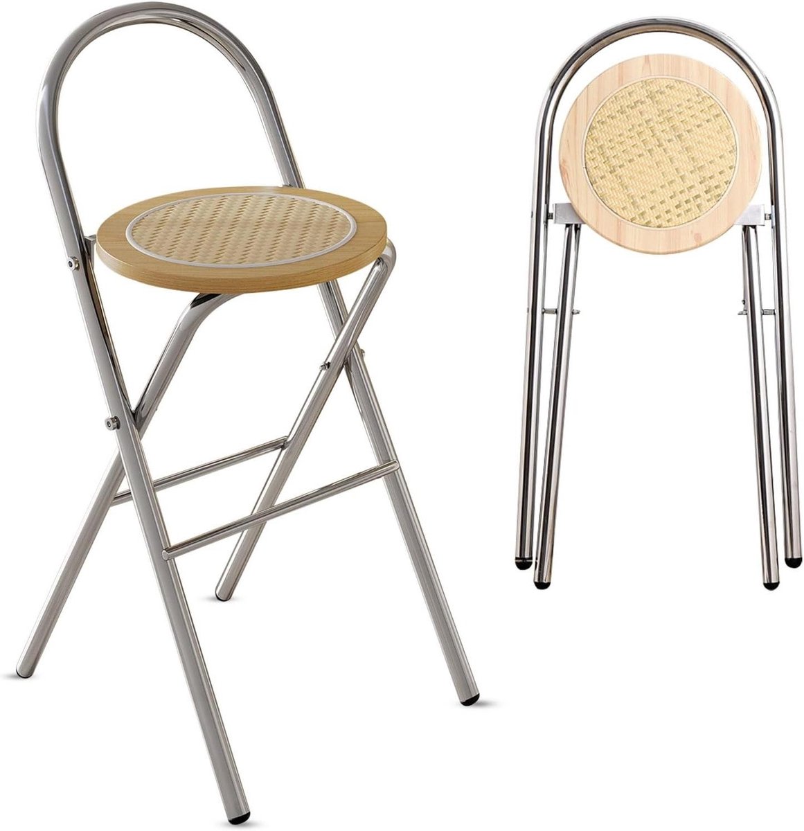Inklapbare barkruk - Hoge stoel - Keuken comfort - Geen montage nodig - 75 cm hoogte - Hout