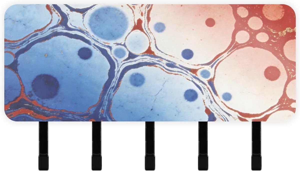 Sleutelhouder Muur - Post Organizer - Thuis Opbergen - Met 5 Haken - 18x10.5 cm - Blauw Rood