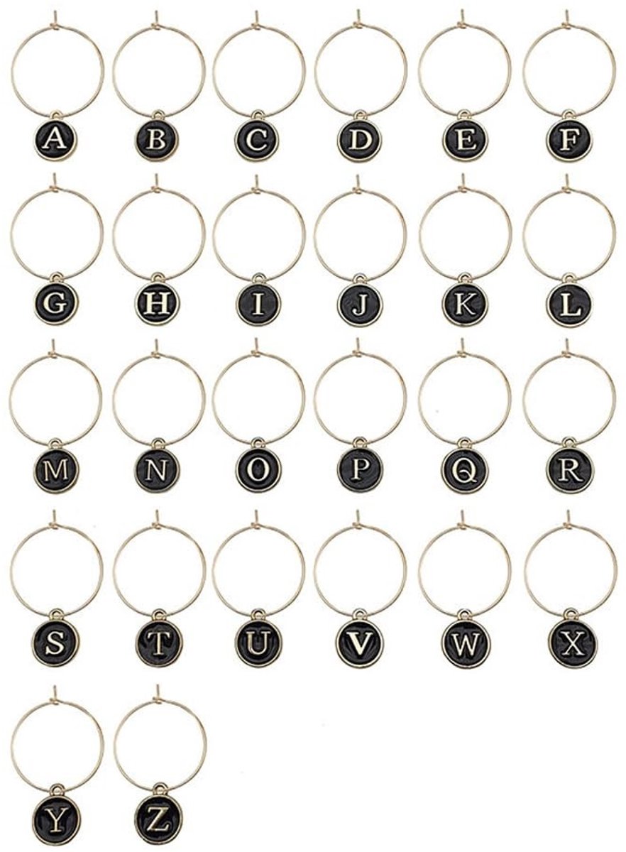 Dailygoods - Dailygoody - Wijnglas Tags - Etiketten voor Wijnglazen - Uniek Sluitingsontwerp - 26 Stuks - Drink Markers - Gemakkelijk te Onderscheiden - Geschikt v...