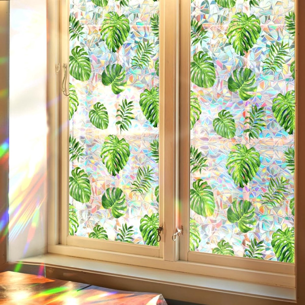 Dailygoods - Dailygoody - Regenboog Raam Privacy Film - Statische Plakfolie - 100x43cm - Palmbladeren Patroon - UV Bescherming - Decoratieve Raamstickers - Geschik