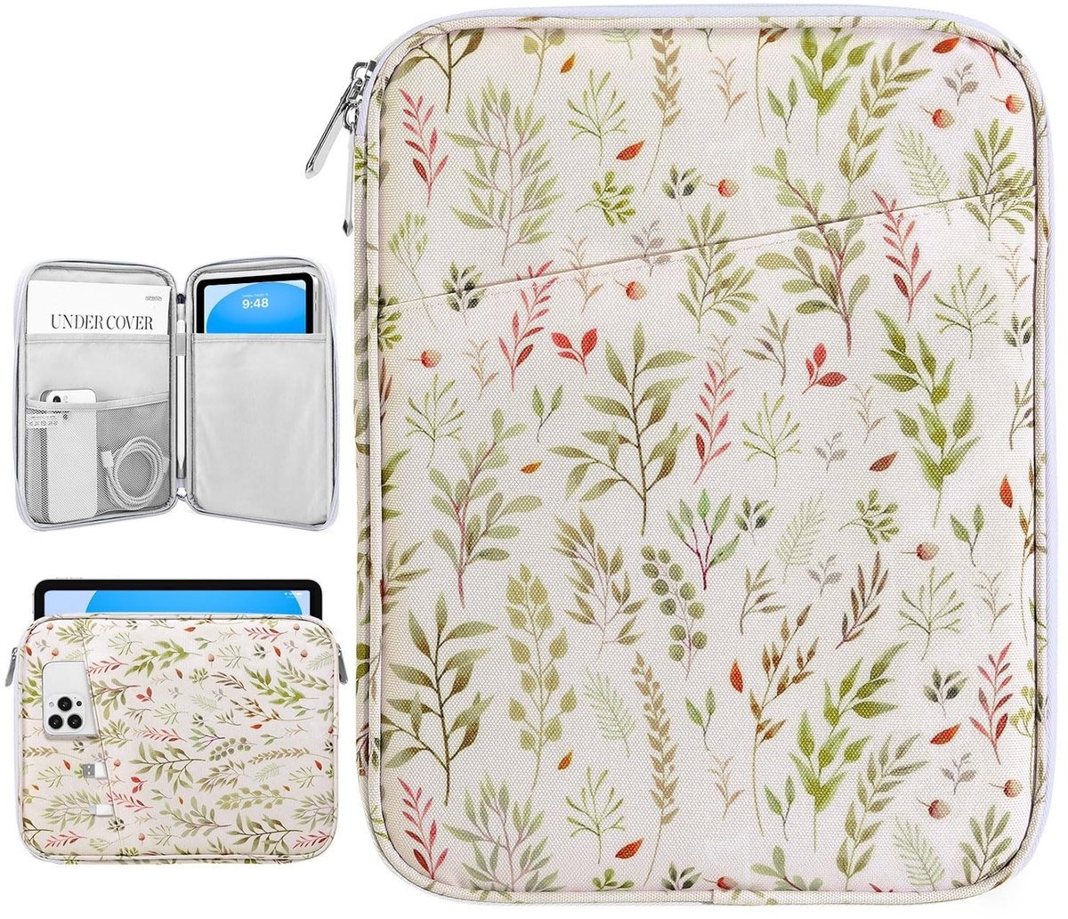 Dailygoods - Dailygoody - Tablethoesje - Beschermhoes voor 9-11 inch tablets - Beige Blad - Ideaal voor iPad en Galaxy Tab - Premium bescherming voor je tablet