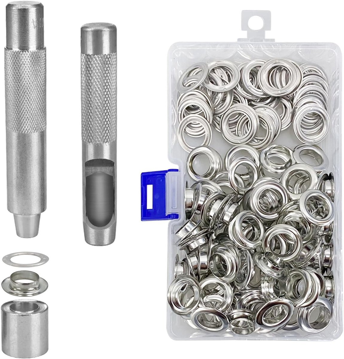 Complete Eyelet Tool Set met 100 Oogjes, Ringen en Opslagdoos voor Creatief Knutselen