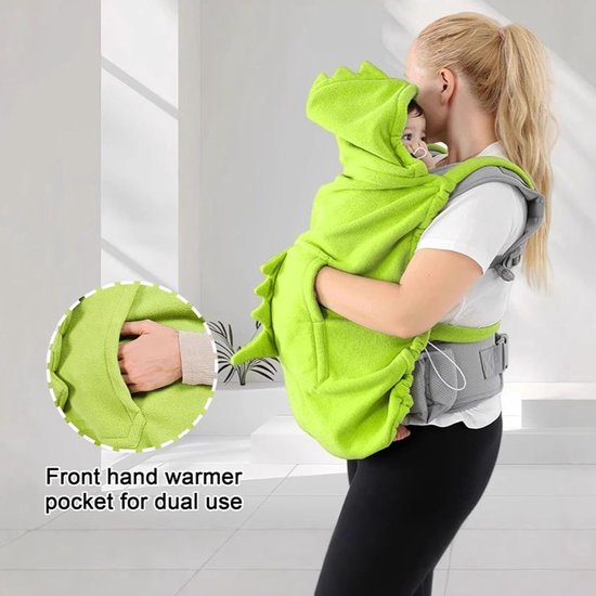 Thermohoes Babydrager - Wintercape Baby - Warm en Droog - Dinosaurus Design - 76 x 63 cm - Groen — afbeelding 2