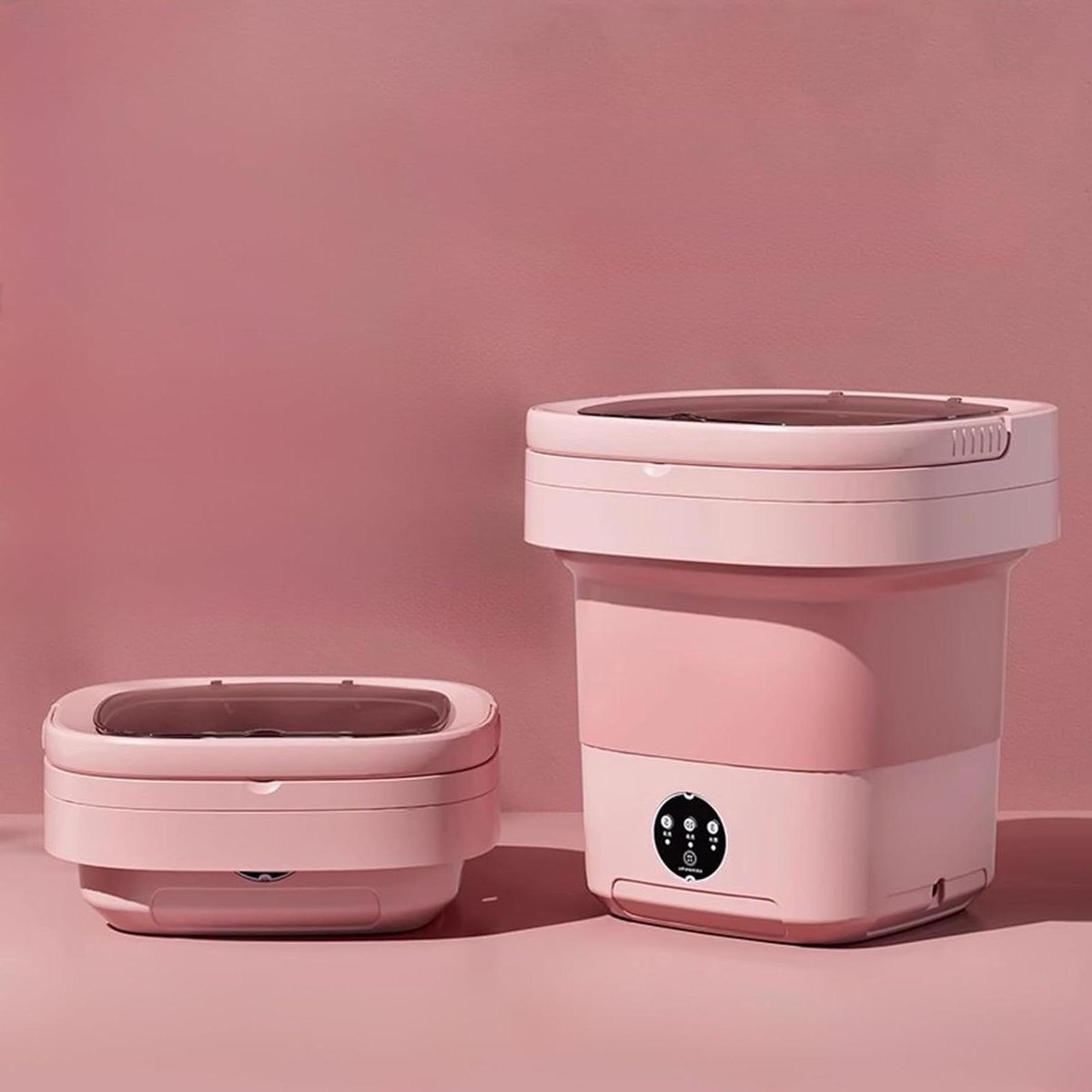 Mini wasmachine Opvouwbaar apparaat Kleine kleding wassen Met afvoermand 16.5L capaciteit Roze