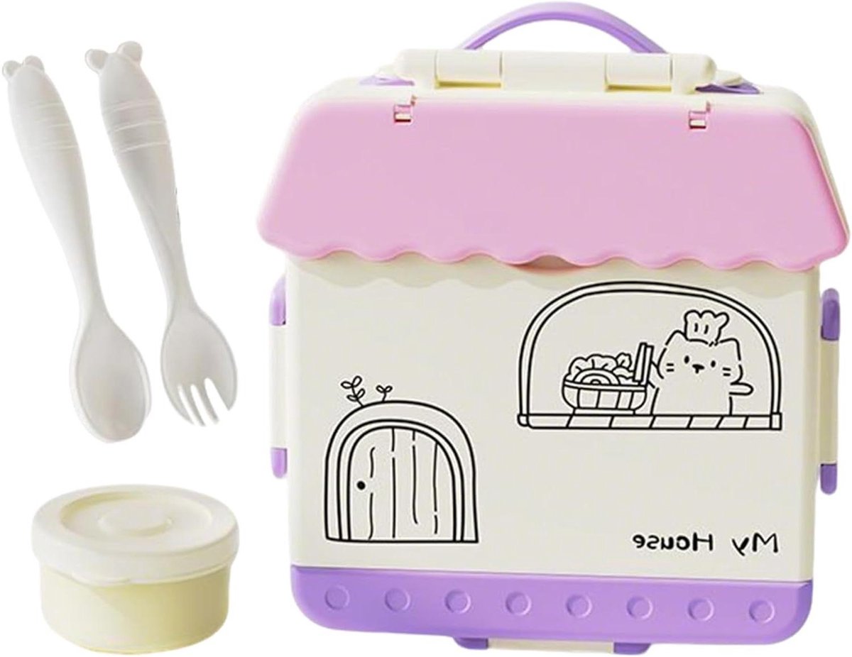 Kinder Lunchbox - Bento Box - School Maaltijden - Vier Compartimenten - 1000 Milliliter - Paars