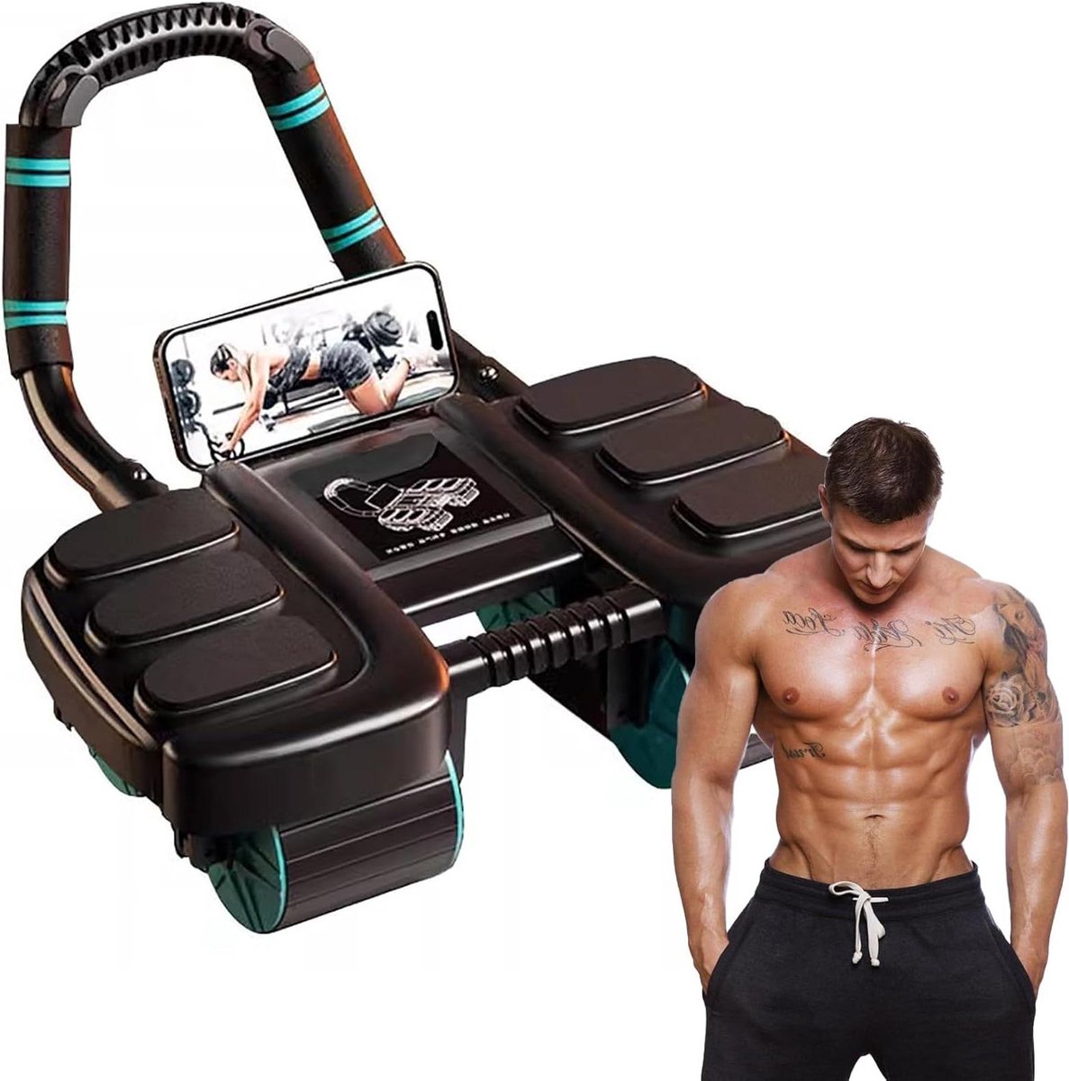 Ab Wheel Roller - Buikspierwiel Fitness - Core Training - Automatische Rebound - 36x23x10cm - Zwart