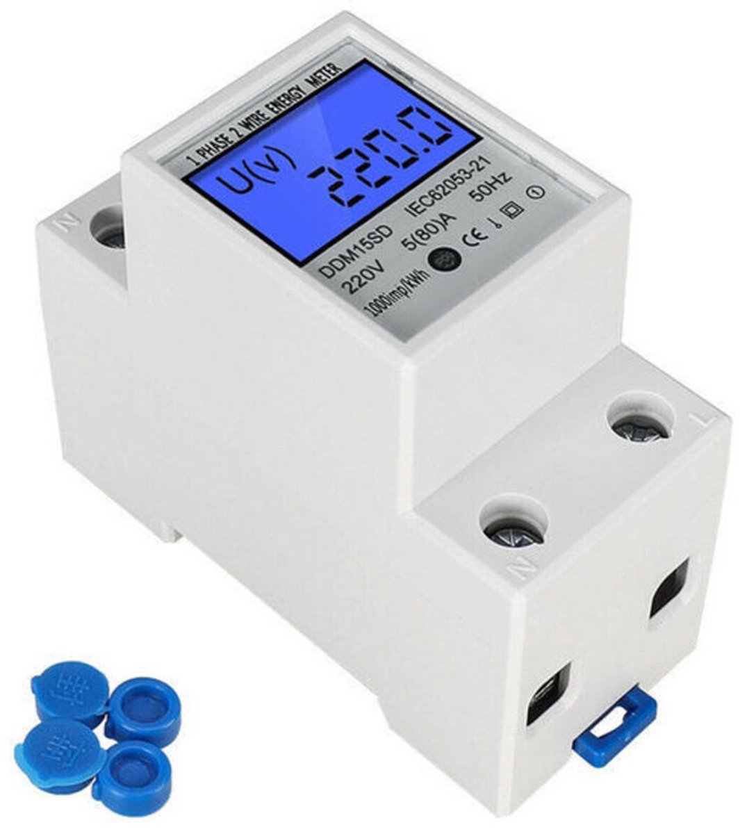 Elektriciteitsmeter - Digitale energiemeter DIN - 80 A - 220 V - DIN LCD - Tussenstroom-/ampèremeter - Energieverbruiksmeter - Niet gekalibreerd - S0-interface