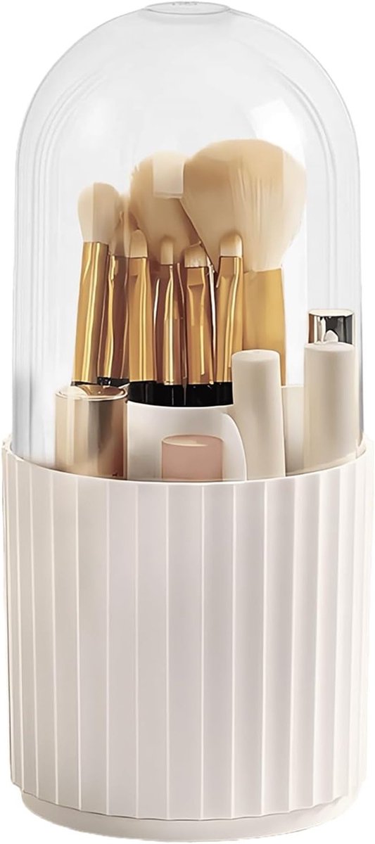 360 Graden Draaibare Make-up Organizer met Transparante en Stofdichte Opbergruimte voor Make-upkwasten - 11 x 23 cm (Wit)