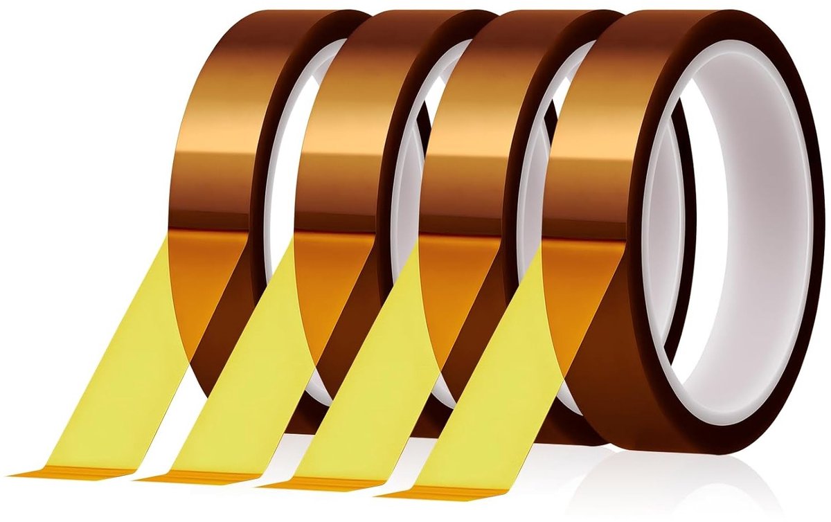 Thermisch plakband, 4 rollen hittebestendig polyimide tape 20 mm x 33 m, ideaal voor elektronica, 3D-printers en solderen zonder restanten