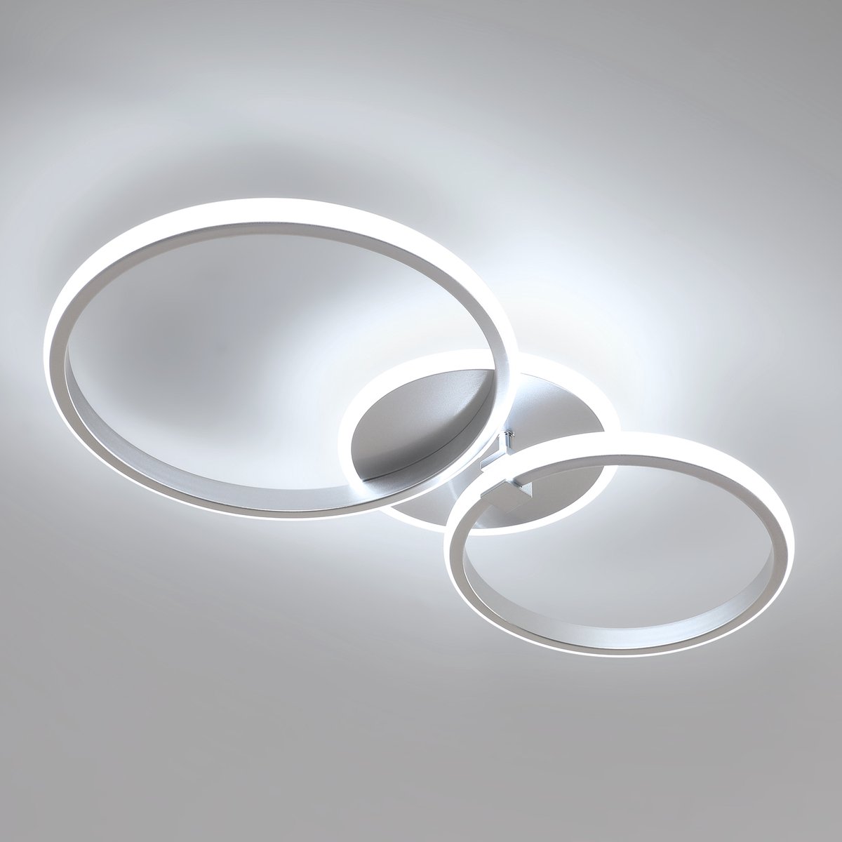 Haobosic - LED Acryl Plafondlamp - 2 Ringen Zilver - 42W - 6500K Koud Wit