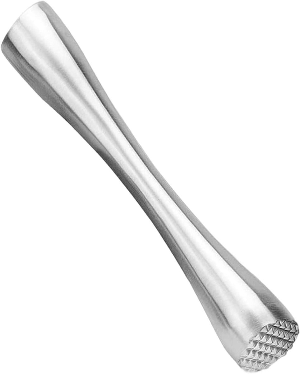 Cocktail Muddler - Dranken stamper - Dranken bereiden - Gegroefde kop - 198 cm - Zilver