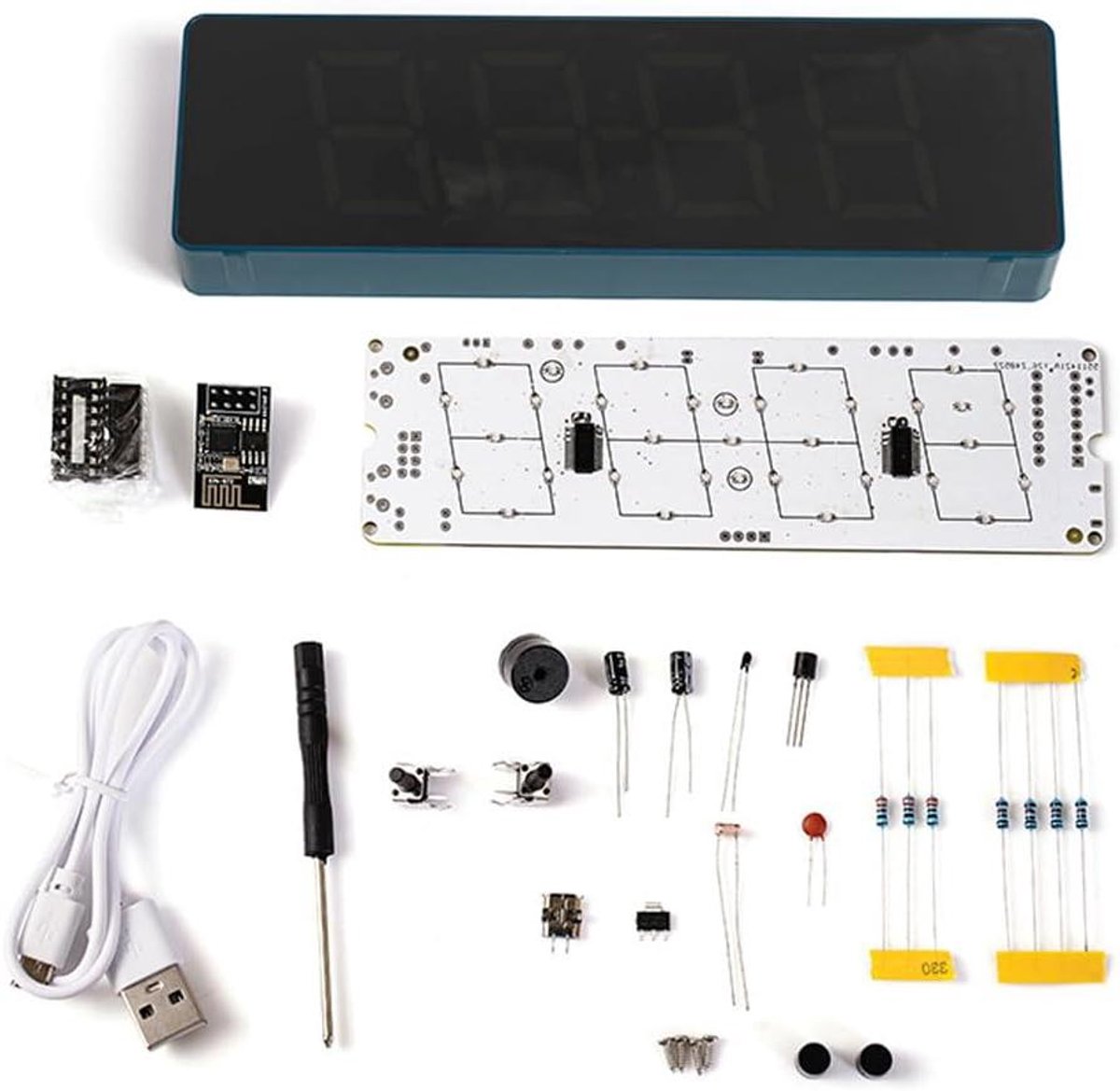 Elektronische Klok - WiFi Klokkit - Leren Solderen - Automatische Tijdsynchronisatie - 166 x 50 x 21 mm - Blauw