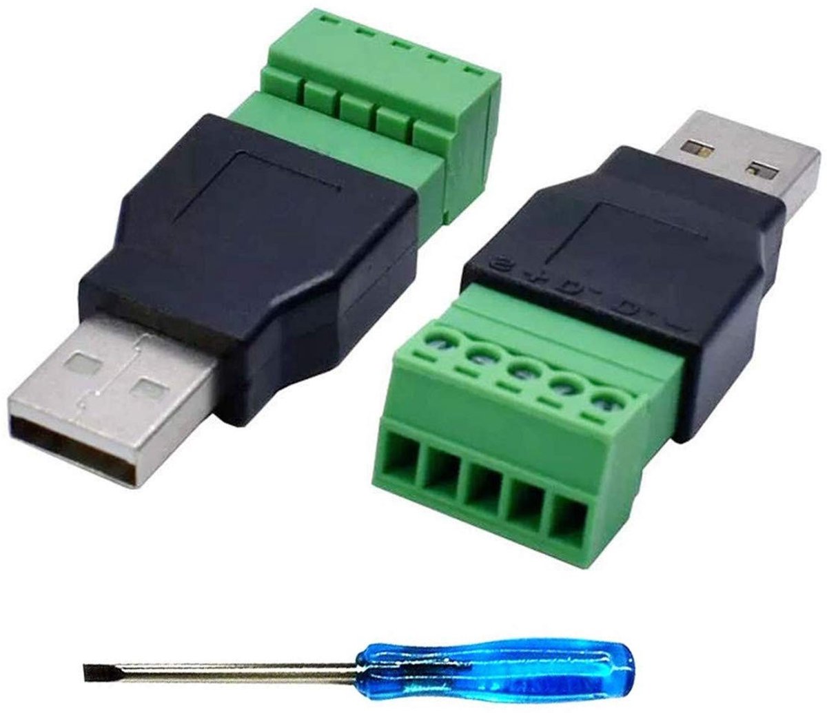 Dailygoods - 2 Stuks USB 2.0 A Schroefklemmenblok Connector met Schroevendraaier