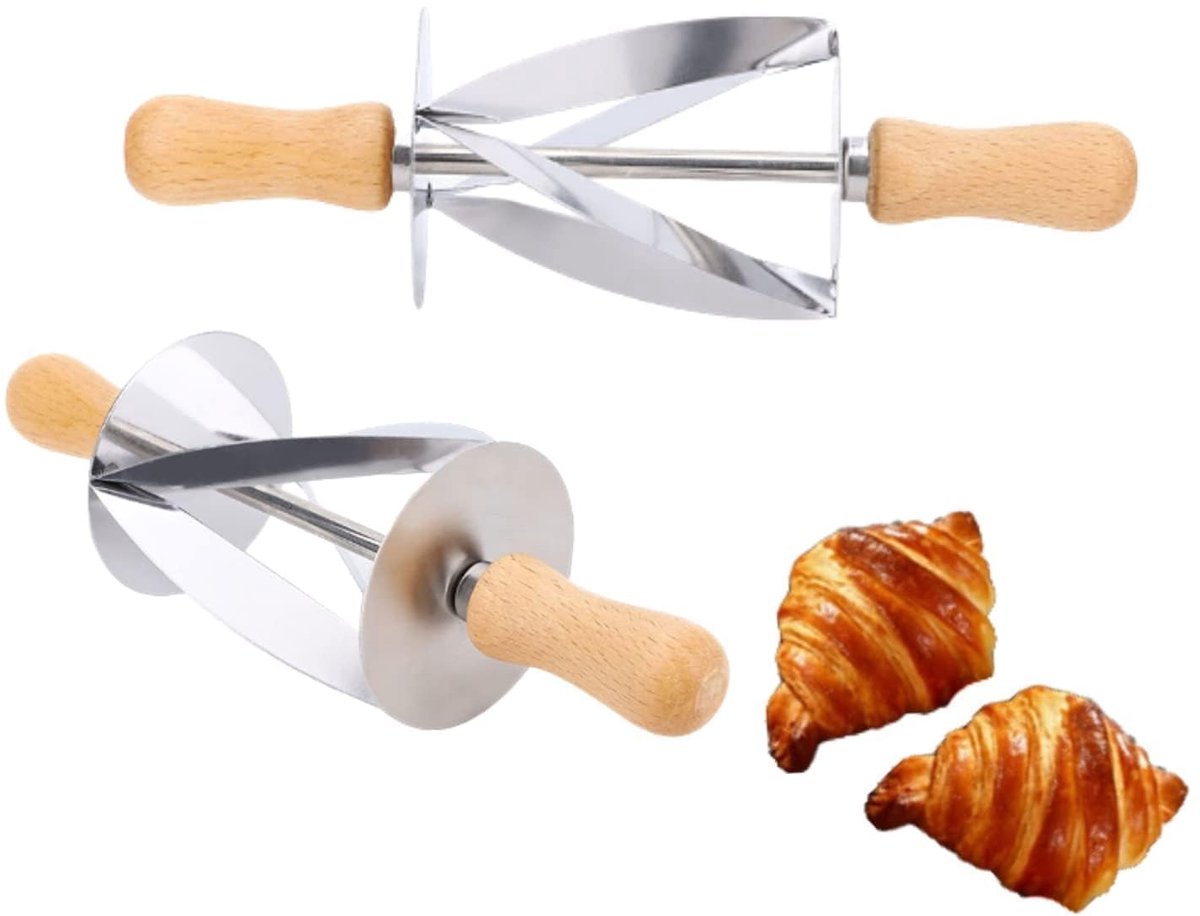 Dailygoods - Set van 2 Roestvrijstalen Croissant Snijders met Houten Handvat