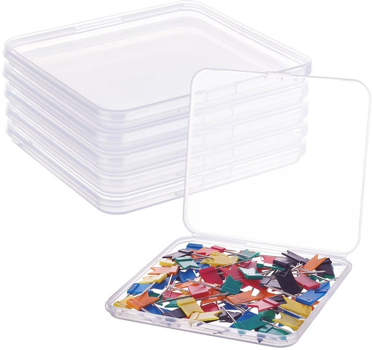 Dailygoods - Set van 6 Doorzichtige Kunststof Opbergdozen - Handig voor Sieraden en Kralen - Compact en Robuust - 12,5 x 11,2 cm - Voor Kleine Voorwer