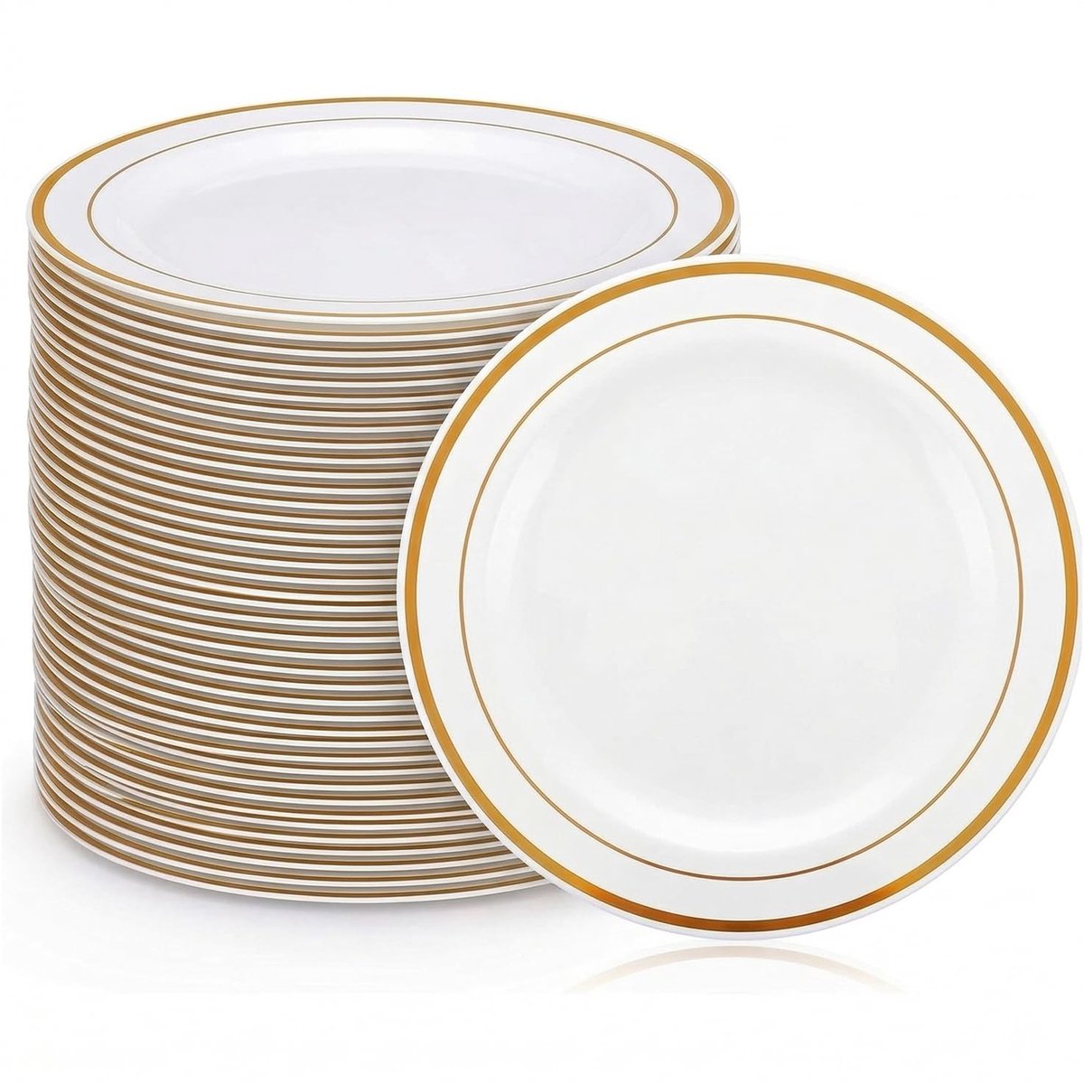 Dailygoods - Witte Herbruikbare Plastic Borden met Gouden Rand, Set van 50